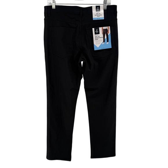 Members Mark Benton Slim Fit Performance Pants Black Mens 32 x 30 Stretch NWT - Picture 2 of 5